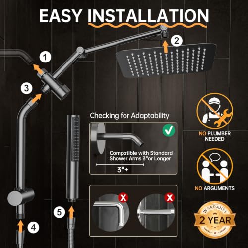 All Metal 10" Luxurious Gray Rain Shower Heads with Handheld Spray