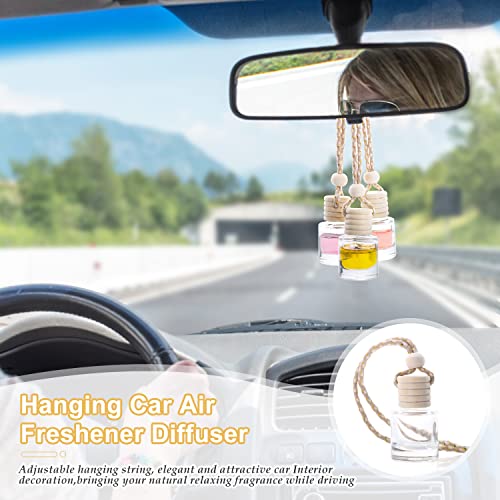 50 Pcs/Set,8ml Hanging Car Air Freshener Diffuser,Empty Refillable Clear Glass Essential Oil Fragrance Perfume Diffuser Pendant Glass Vials with Wooden Caps & Hanging String,Cylindrical Style (50 Count)