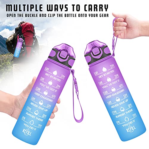 32 oz Drinking Water Bottle with Times to Drink and Straw