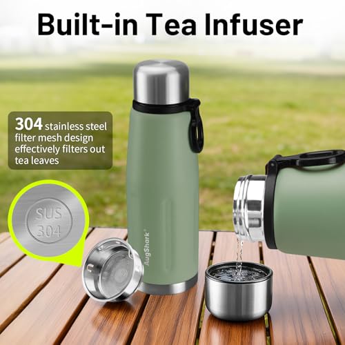 27oz Vacuum Insulated Stainless Steel Thermoses with Foldable Handle & Leakproof Lid