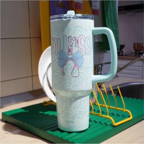 40oz Nurse Tumbler with Handle and Flip Straw