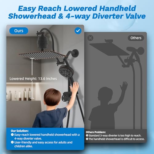 12" Dual Filtered 10" Rainfall Shower Head with Handheld 10