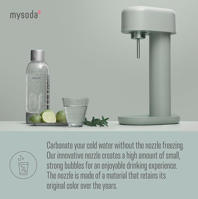 Ruby 2 Sparkling Water Maker - Soda Streaming Machine Silent Carbonated Water Machine Robust Long-Lasting Aluminium Soda Maker 1L Water Bottle Without CO2 Cylinder - Sage Green Soda Machine