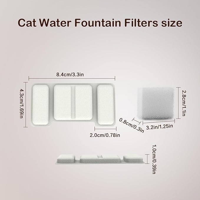 Cat Water Fountain Filter for 108oz/3.2L Stainless Steel Automatic Cat Fountains,Pet Water Dispenser Filter Replacement,Contains 8 Filters and 4 sponges