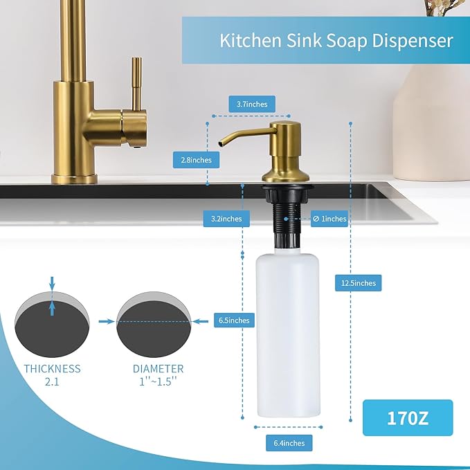 GIMILI Gold Kitchen Faucet with Soap Dispenser Single Hole Pull Down Sprayer LED Faucet, Suitable for Farmhouses, RV, Laundry Room, Outdoor, and Campers. Llave para fregadero de cocina