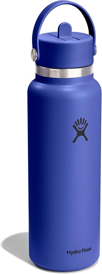 Hydro Flask Water Bottle - Insulated Stainless Steel - Wide Straw Lid, Non Spill, Leakproof in 40 Oz Capri Blue