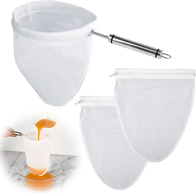 WMKGG Ultra Fine Mesh Strainer Bags,Cheese Cloth Bag for Straining, with Stainless Steel Handle Frame for Juices,Nut Milk,Fresh Cheese,Yogurt (Small Size)(4.95