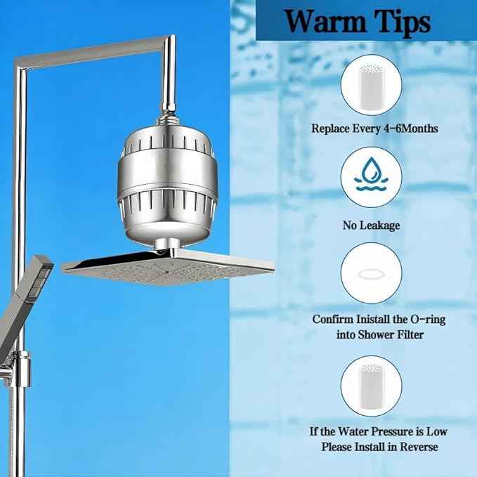 20 Stage Shower Head Filter - 2 Cartridges,Hard Water Filter,99% Remove Chlorine, Fluoride,Heavy Metals and Harmful Impurities,High Output Showerhead Filters for Improving Skin and Hair,Chrome