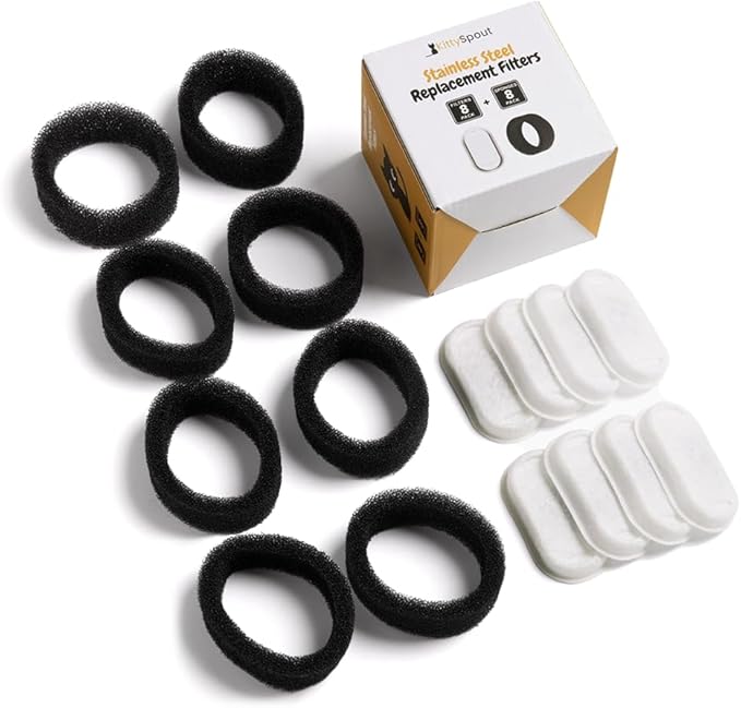 Cat Water Fountain Filters for 108oz/3.2L… (4 Month Supply: 8 Filters & 8 Sponges), White, SSF246 - AquaVibe