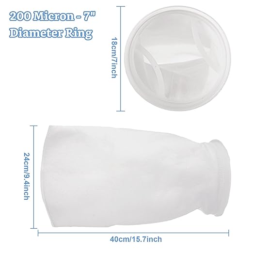 8 Pack 7" x 15.7" Filter Socks 7 Inch Ring by 15.7 Inch Long 200 Micron Filter Bag, Felt Filter Sock for Aquarium, Industry, Chemical, Water Liquid Filter Bags