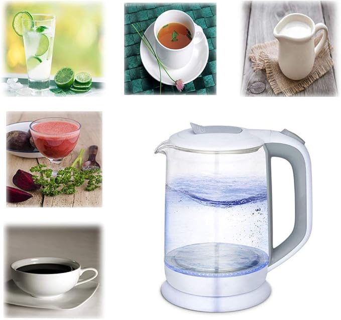 Kettles,1.8L Glass Electric Kettle,1500W Eco Water Kettle with Illuminated Led, Cordless Water Boiler with Stainless Steel Inner Lid Base