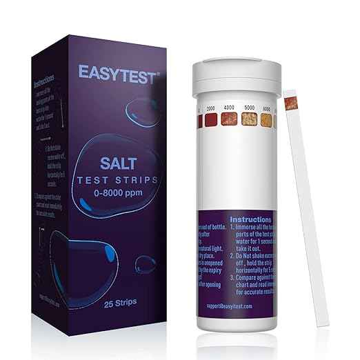 Saltwater Pool Test Strips, Swimming Pool and Spa Salt Test Strips Kit for Sodium Chloride Content 0-8000 ppm, 25 Count