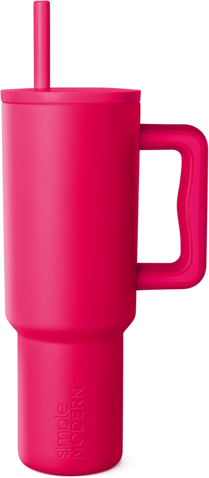 Simple Modern 40 oz Tumbler with Handle and Straw Lid | Leak-Proof Insulated Stainless Steel Water Bottle Travel Mug Cupholder Use | Gifts for Women Men Him Her | Trek Signature | Raspberry Ripple