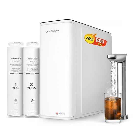 2-in-1 RO System & Instant Hot Water Dispenser, MIZUDO 800GPD Tankless Reverse Osmosis Water Filter, 9 Stage Under Sink RO System, 3:1 Pure to Drain, Hot and Cold Smart Faucet