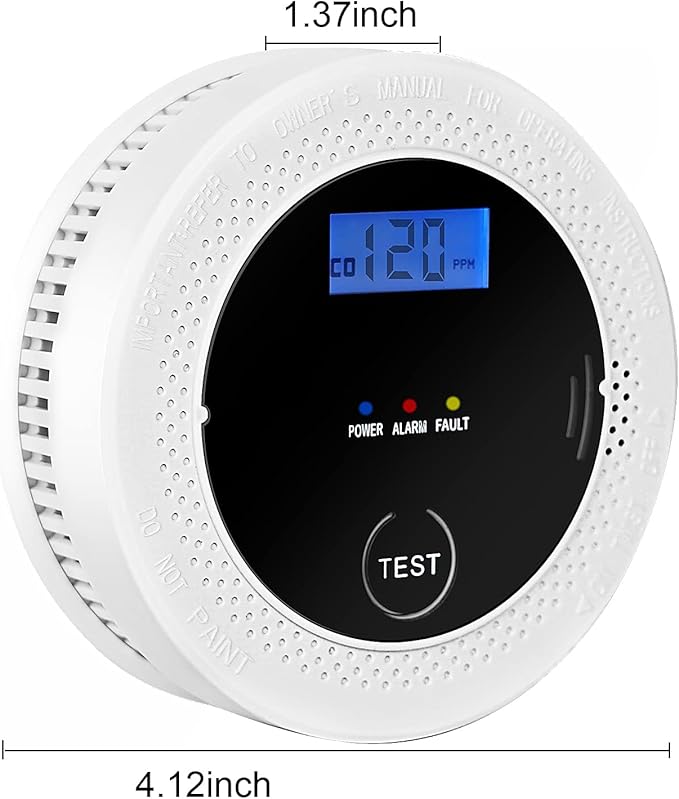 4 Pack 2 in 1 CO & Smoke Detectors, Digital Display, Smoke Detector Carbon Monoxide Detector Combo,Alarm for Home or Office,Powered by Battery