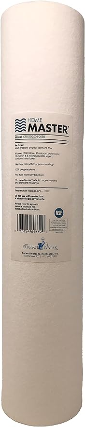 Home Master CFDGD2501-20BB Replacement Whole House Sediment Filter, 4-layers 25 to 1 Micron Nominal, High-flow 20gpm, Fits Big Blue, 20" x 4.5"