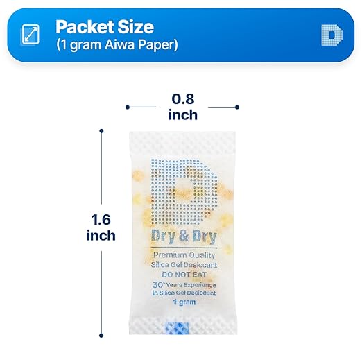 Dry & Dry 1 Gram [1000 Packets] Orange Indicating Silica Gel Packets Desiccants - Food Safe Silica Packs, Silica Gel, Silica Packets, Desiccant Packs for Food Storage