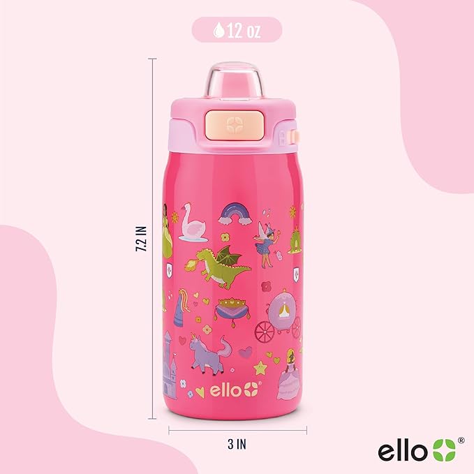 Ello Pop & Fill 12oz Stainless Steel Kids Water Bottle with Quick Fill Lid | Vacuum Insulated BPA Free Bottle with Leak Proof Straw and Chug Lid, Dishwasher Safe, Gift For Kids, Royal Palace
