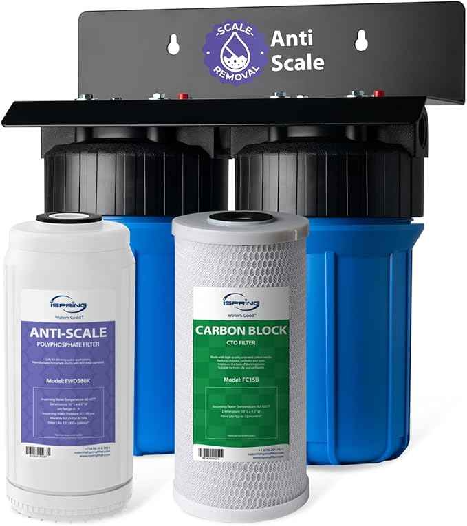 iSpring Anti-Scale Whole House Water Filter System, Reduces up to 99% Chlorine, Odor, and Sediments, 2-Stage Water Descaler and Whole House Water Filter, 1