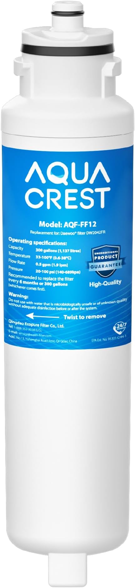 AQUACREST DW2042FR-09 Refrigerator Water Filter, Compatible with Daewoo DW2042FR, Kenmore 46-9130, DW2042FR-09, Aqua Crystal DW2042F-09