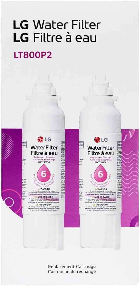 LG LT800P2 6-Month / 200 Gallon Refrigerator Replacement Water Filter, 2 Count (Pack of 1), White