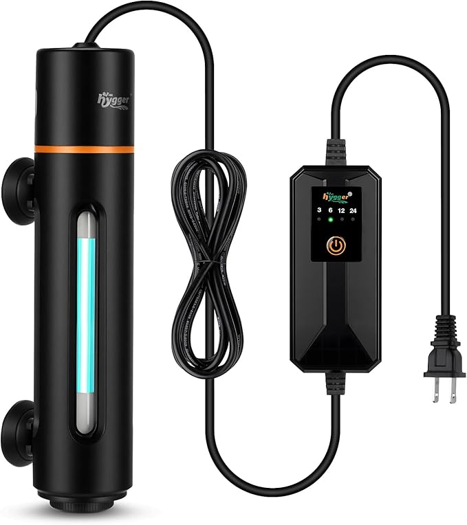 hygger Aquarium U-V Light with Timer, 360° Protective Shield Clean Lamp for Green Water & Algae, Amphibian Small U-V Light for Freshwater & Saltwater Fish Tanks, 11W for 60-180 Gal