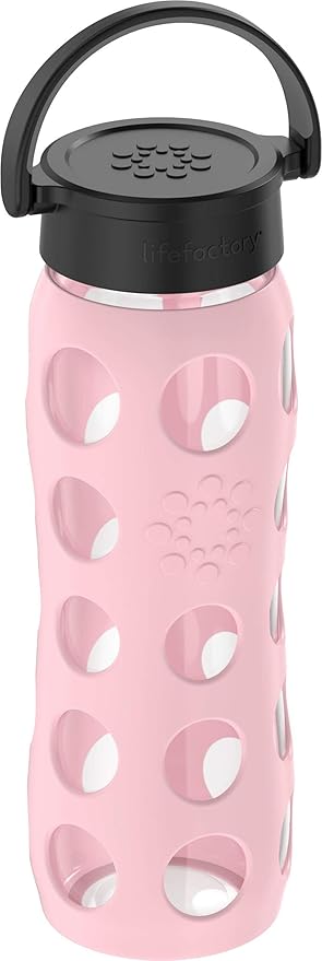 Lifefactory 22-Ounce BPA-Free Glass Water Bottle with Classic Cap and Protective Silicone Sleeve, Desert Rose