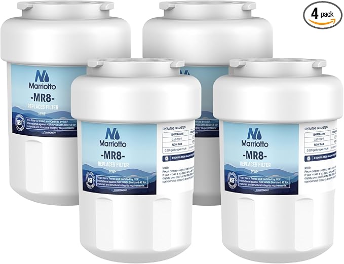 MARRIOTTO Smart Water Filters for Refrigerators NSF 42 Certified Cartridges Compatible with MWF, MWFA, MWFP, GWF, GWFA, 46-9991, HDX FMG-1, WFC1201, 4 Pack - AquaVibe