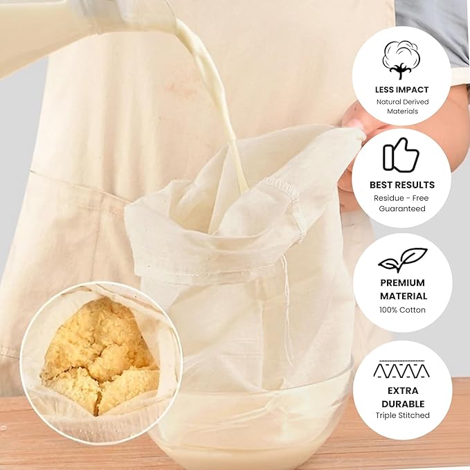 Nut Milk Bag| Cheesecloth Bags| Commercial Grade Reusable| Almond Milk Multi Purpose Strainer| Cloth Bags for Tea/Yogurt/Juice/Wine/Soup/Herbs| Washable 100% Unbleached Cotton| 5 Pieces Big 14"X 14"