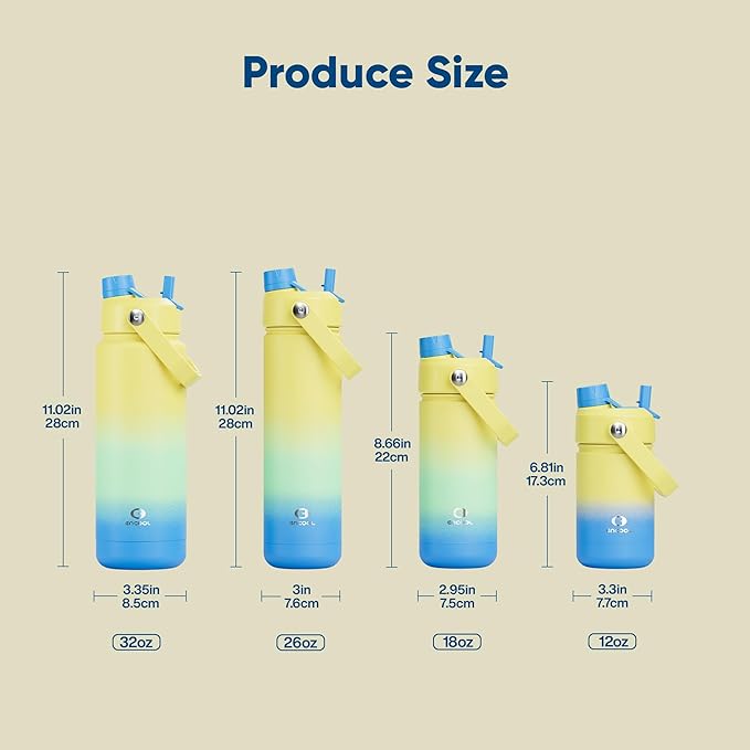 ENCOOL Insulated Water Bottle with Straw Stainless Steel Water Bottle, Leak-Proof, BPA-Free, Double Wall Vacuum Keeps Cold for 24 Hours for Sports, Travel, School (26 oz, Soft Lagoon)
