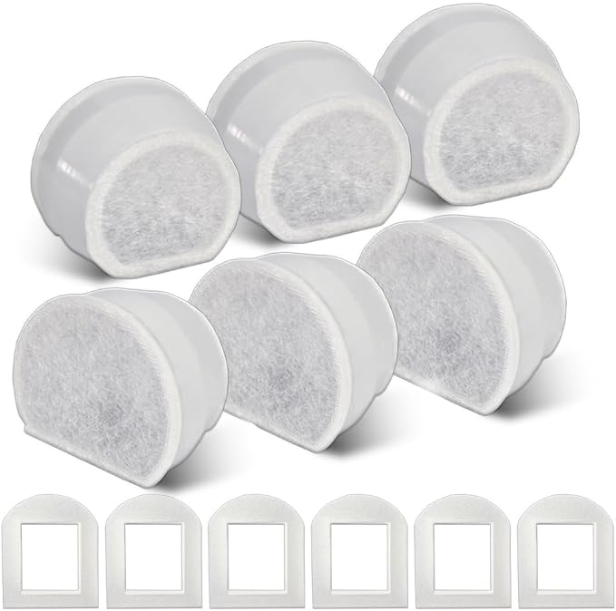 6+6 Pack Cat Water Fountain Replacement Carbon Filter Compatible with PetSafe Drinkwell Ceramic & Stainless Steel Pet Fountains for Cat Dog Water Dispensers with Replacement Foam Filters