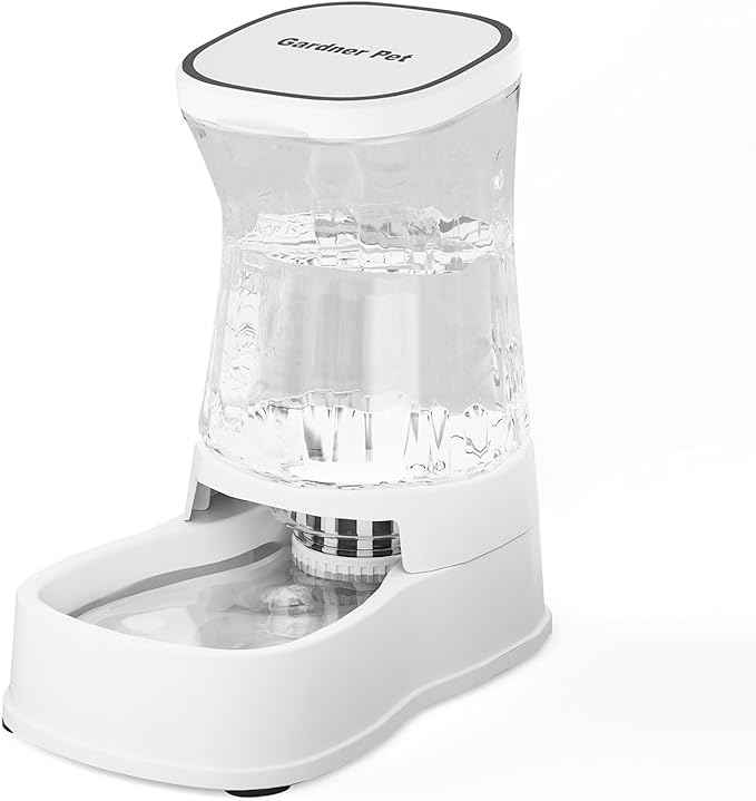 Gardner Pet Automatic Gravity Water Dispenser for Dogs, 1.0Gallon 100% BPA-Free Dog Water Bowl Dispenser, Pet Water Fountain Dispenser with Sponge Filter for Small&Medium Dogs, Cats, Puppies(White)