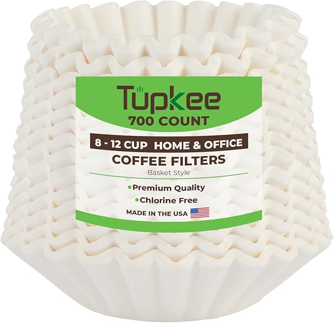 Tupkee Coffee Filters 8-12 Cups - 700 Count, Basket Style, White Paper, Chlorine Free Coffee Filter, Made in the USA