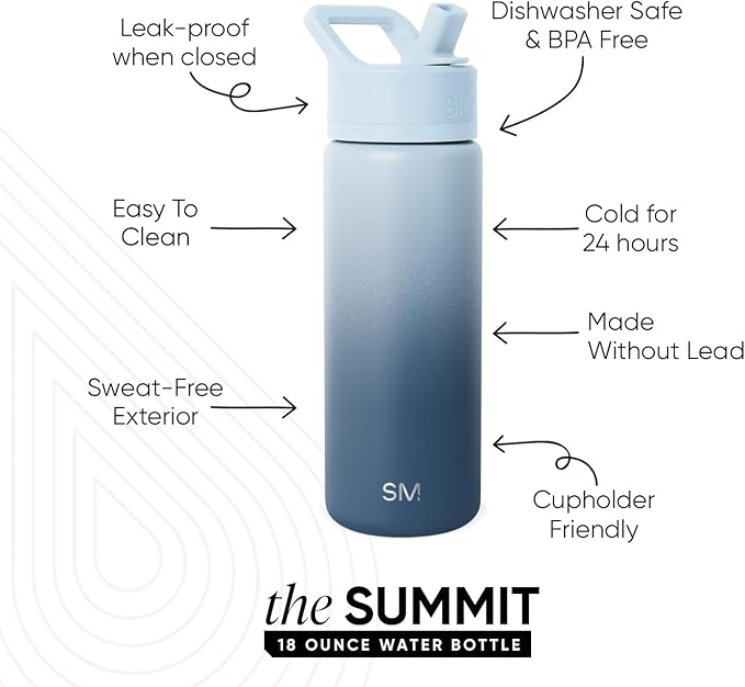 Simple Modern Kids Water Bottle with Straw Lid | Vacuum Insulated Stainless Steel Metal | Reusable Leak Proof BPA-Free Thermos for School | Summit Collection | 18oz, Stormy Skies