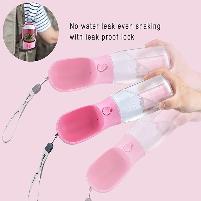 Cibaabo Dog Water Bottle with Food Container & Poop Bag Holder, Travel Water Bowl, Portable Pet Dispenser, Girl Dog Mom Gifts Accessories Stuff Essentials Gift for Yorkie Chihuahua Walking Hiking