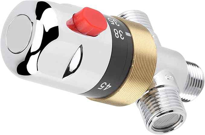G1/2in Thermostatic Mixing Valve, Bathroom Water Temperature Control, Brass Thermostat Valve with Safety Switch for Bathtub Basin Kitchen, Easy to Install Durable Chrome Plated Acc