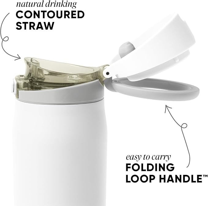 Simple Modern Mesa Loop Water Bottle with Covered Straw and Handle | 30oz Cup Holder Friendly Insulated Stainless Steel Bottles for Travel, Sports and School | Winter White