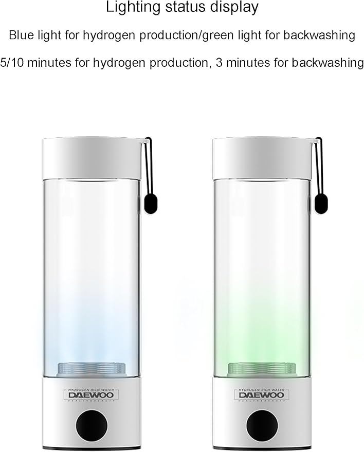 Hydrogen Water Bottle, SPE PEM Technology, Detachable Base, Light Shows Status, Automatic Backwash, Up to 3000 PPB, for Home Office