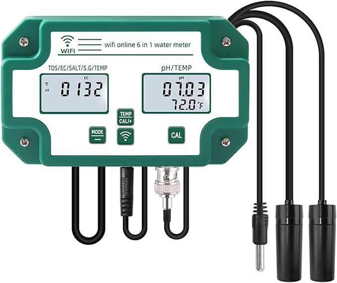 6 in 1Water Quality Tester, Smart Water Quality Monitor, PH EC TDS(PPM) Salt S.G Temperature Test Meter with App Control, Multi Parameter Water Monitor, for Swimming Pools, Household Drinking Water