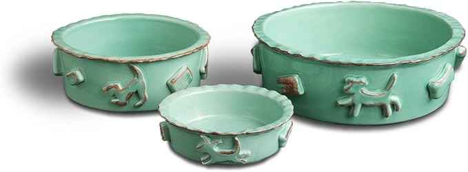 Carmel Ceramica Pdma3001 Aqua/Green Dog Food/Water Bowl, Medium