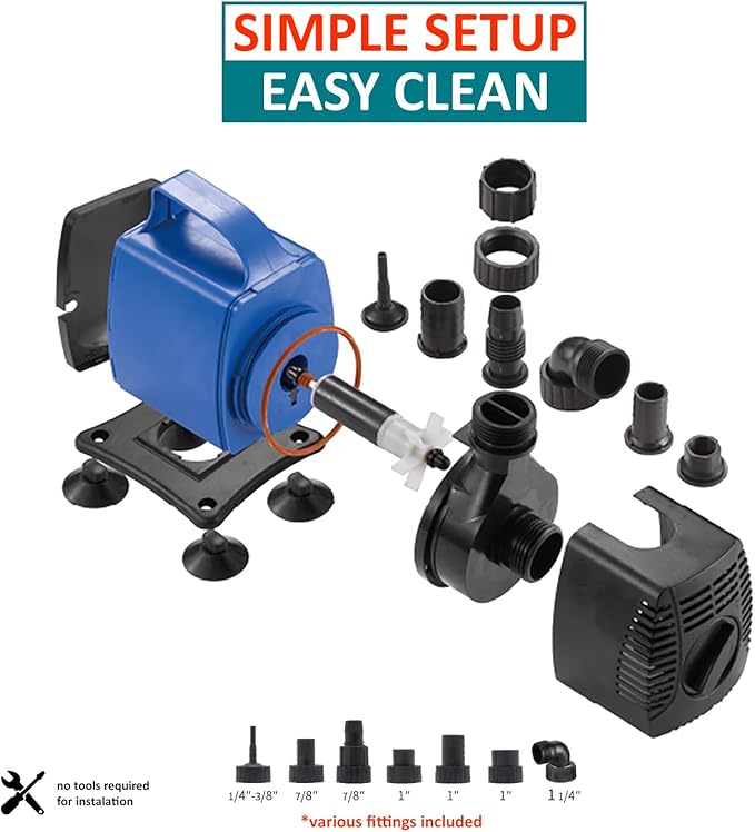 2245 GPH Submersible Pump(8500L/H,85W) Ultra Quiet Adjustable Amphibious Internal External Water Pump for Pond,Aquarium,Fish Tank,Fountain,Hydroponics,Statuary,Sump Pump - - AquaVibe