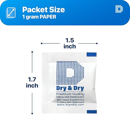 Dry & Dry Silica Gel Packets Desiccants, Silica Packets - Rechargeable Silica Gel Packs, Desiccants Packets - Pure White - 100 Packets (1 Gram)