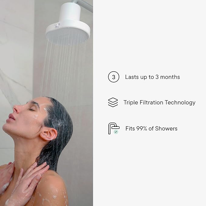 Qure Skincare Shower Filter Refill - Replacement Cartridge for Shower, 99% Chlorine Reduce, Clinically Tested - White, 3-Month Supply (1 Piece)