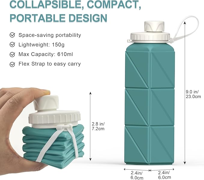 BEAUTAIL Collapsible Water Bottles 20.6oz, Silicone Foldable Portable Travel Water Bottle, BPA-Free, Leakproof Reusable for Traveling Camping Hiking Cycling Yoga Sports Outdoor, 1 Pack (Blue)