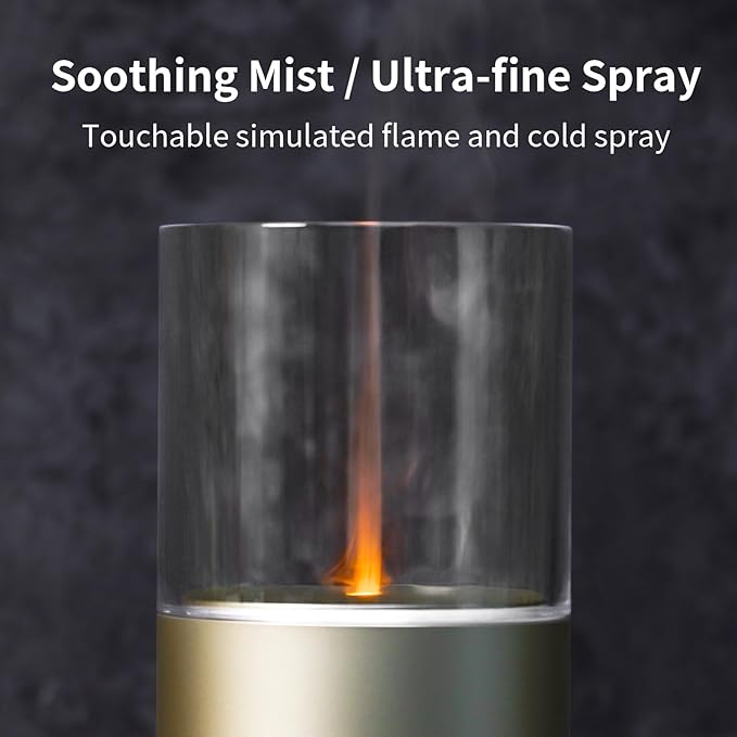 Essential Oil Diffuser, Candlelight Flame Effect with Cool Mist Small Humidifier for Room, 32ml Cordless Ultrasonic Scent Diffusers with Timer & Night Light for Home, Office