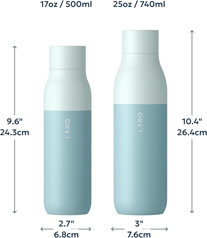 LARQ Bottle PureVis 25 oz - Self-Cleaning and Insulated Stainless Steel Water Bottle with UV Water Purifier and Award-winning Design | Reusable & Travel Friendly, Seaside Mint