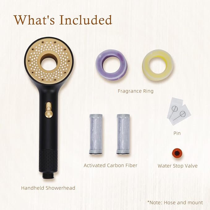 Handheld Filtered Shower Head, High Pressure, Reduce Impurities for Healthier, Skin & Hair, with NSF Certified Filtration for Hard Water Shower Filter & Vitamin C Aroma Ring (Black Gold)