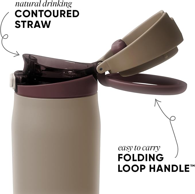 Simple Modern Mesa Loop Water Bottle with Covered Straw and Handle | 30oz Cup Holder Friendly Insulated Stainless Steel Bottles for Travel, Sports and School | Hazelnut