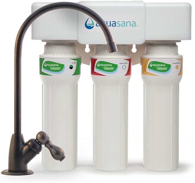 Aquasana 3-Stage Max Flow Claryum Under Sink Water Filter System & Shower Filter for Shower Head - Reduces Over 90% of Chlorine from Hard Water