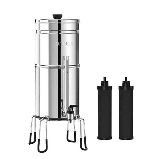 ICEPURE 2.25G Gravity-fed Water Filter System with Sight Glass Spigot, 304 Stainless Steel Countertop System, 2 Black Carbon Filters and Stand, Reduce 99% Chlorine, Lead for Home, Camping, Emergencies